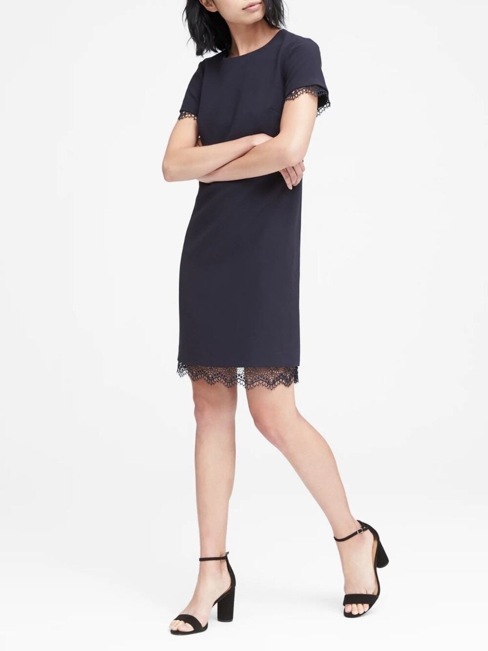 Banana Republic Navy Lace Trim Short Sleeve Dress Size 4